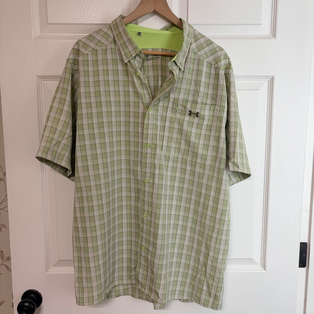 Under Armour Mens XXL Green Plaid Short Sleeve Fitted Button Up Shirt 1369304